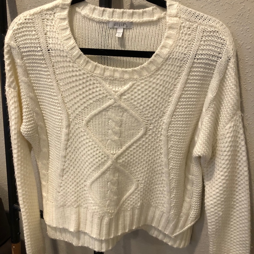 White sweater cozy crop (not too short)